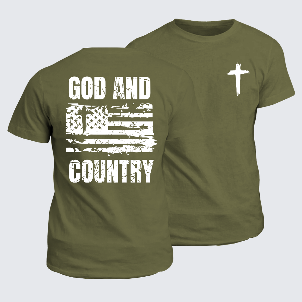 God And Country  Flag Cross Jesus God Christian Cotton T-Shirt