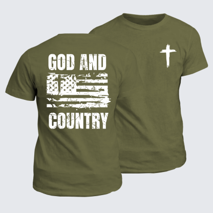 God And Country  Flag Cross Jesus God Christian Cotton T-Shirt