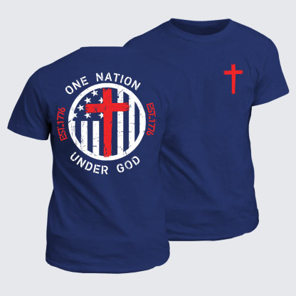 One Nation Under God Flag Cross Jesus God Christian Cotton T-Shirt