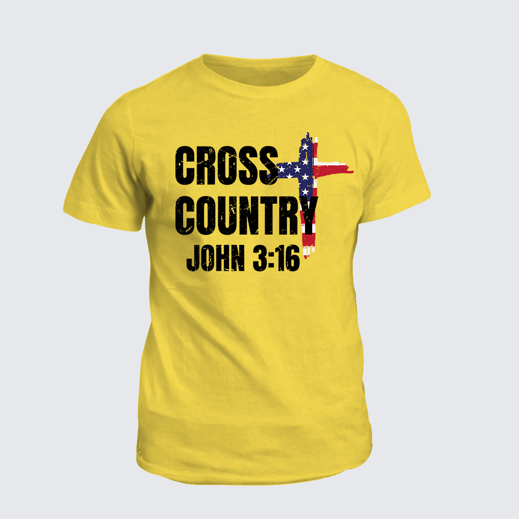 Cross Country John 3:16 Jesus God Christian Cotton T-Shirt