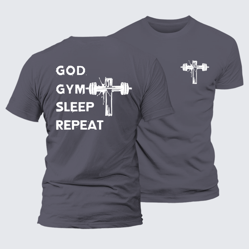 God Gym Sleep Repeat Jesus God Christian Premium Mercerized Cotton Tee