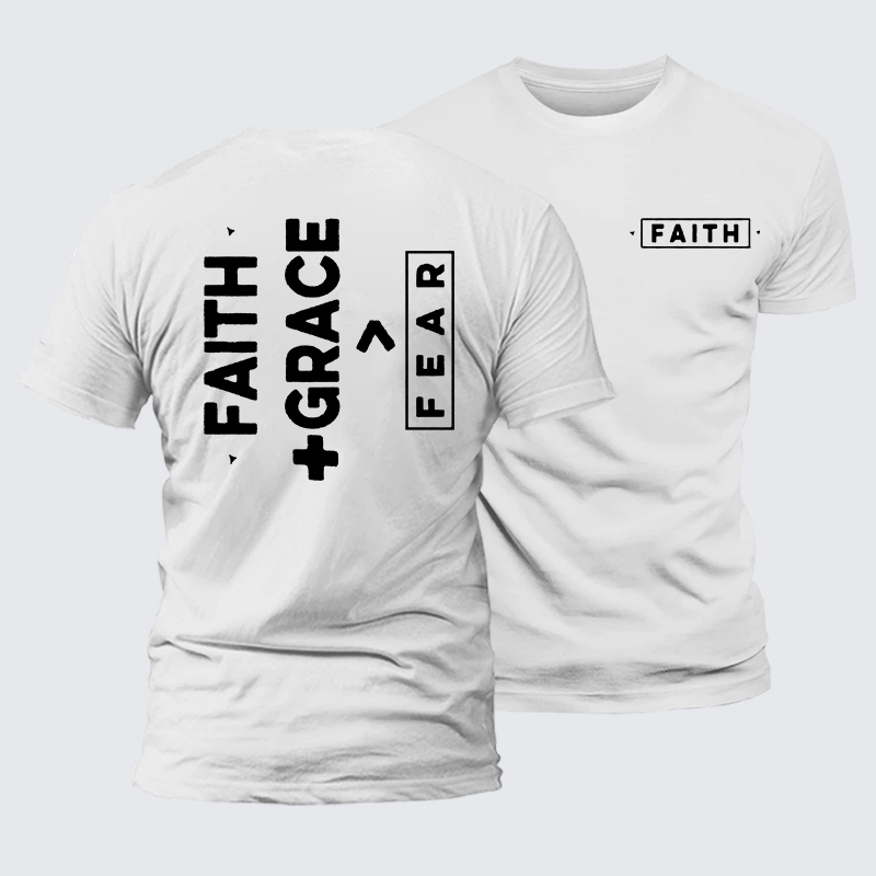 Faith + Grace ＞ Fear Jesus God Christian Premium Mercerized Cotton Tee