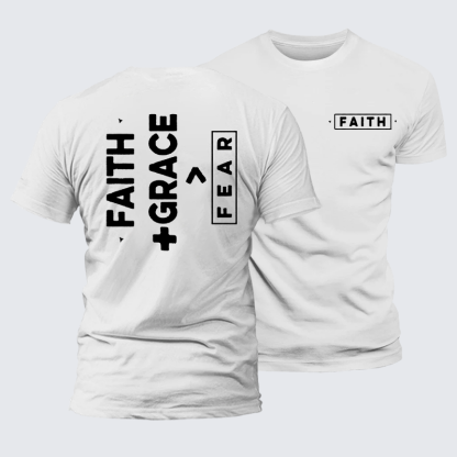 Faith + Grace ＞ Fear Jesus God Christian Premium Mercerized Cotton Tee
