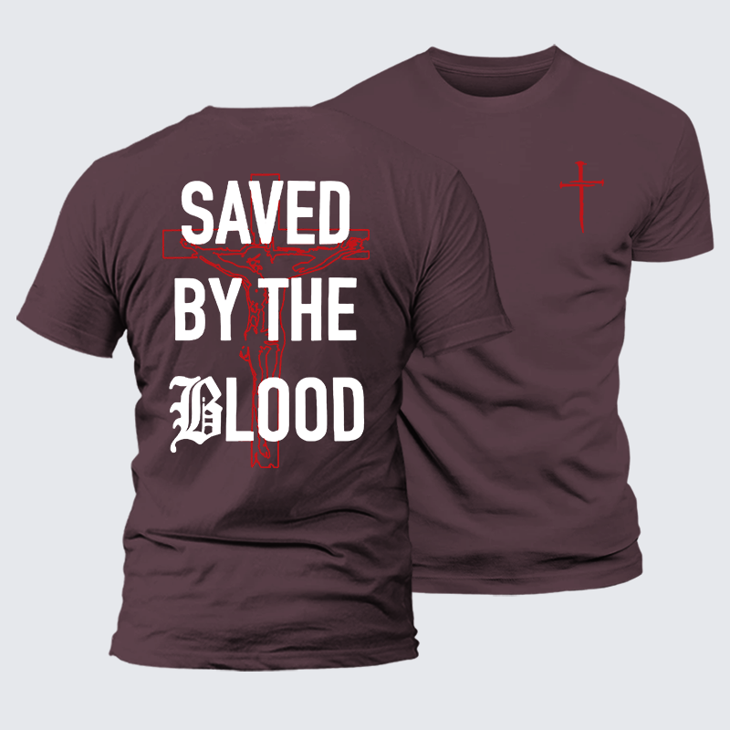 [Saved By The Blood Jesus God Christian Premium Mercerized Cotton Tee