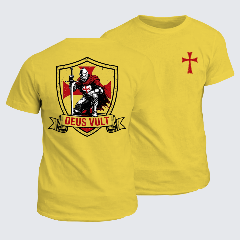 Templar Knight Crusader Deus Vult Jesus God Christian Cotton T-Shirt