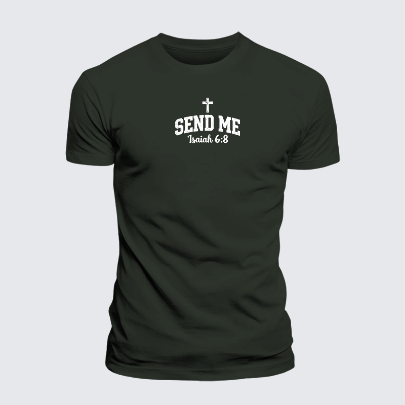 Isaiah 6:8 - SEND ME Jesus God Christian Premium Mercerized Cotton Tee