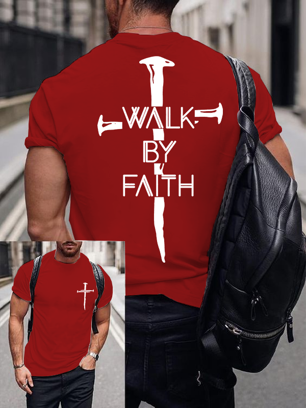 Walk By Faith Jesus God Christian Cotton T-Shirt