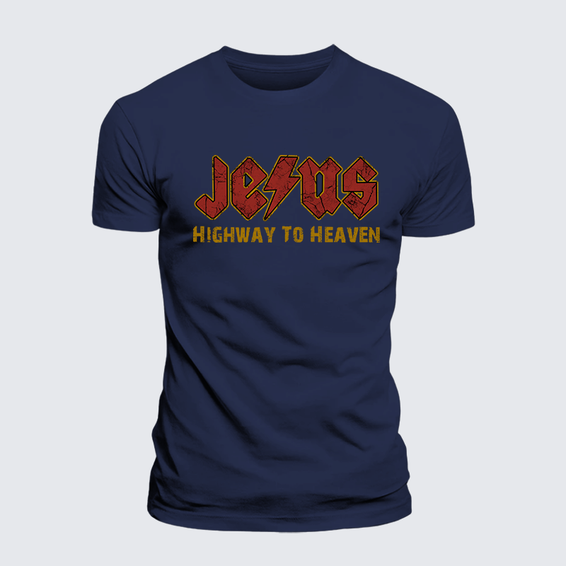 Jesus Highway to Heaven Jesus God Christian Premium Mercerized Cotton Tee