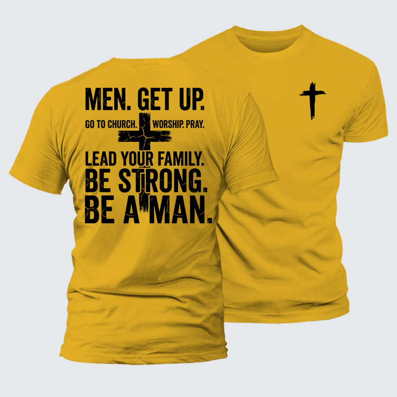 Men Get Up Jesus God Christian Premium Mercerized Cotton Tee