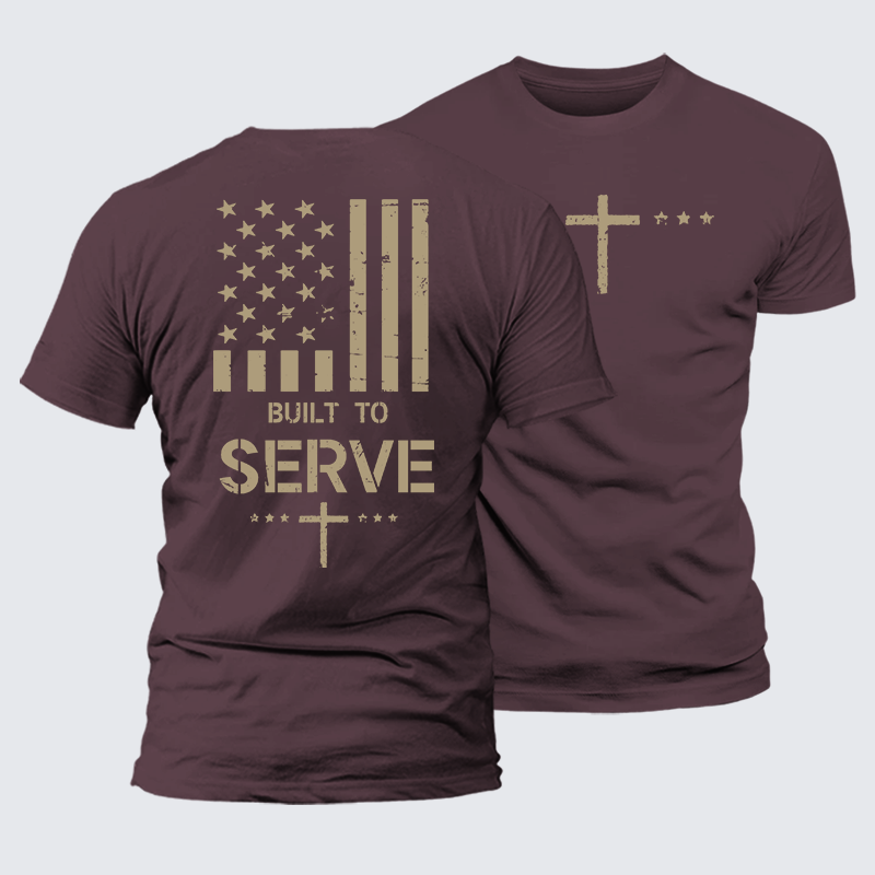 Built To Serve Flag Cross Jesus God Christian Premium Mercerized Cotton Tee