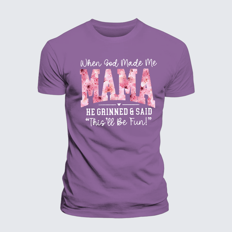 When God Made Me A Mama Jesus God Christian Premium Mercerized Cotton Tee