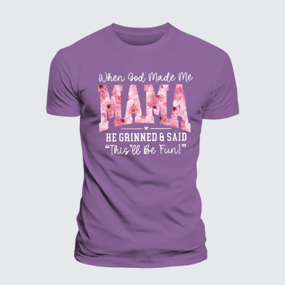 When God Made Me A Mama Jesus God Christian Premium Mercerized Cotton Tee