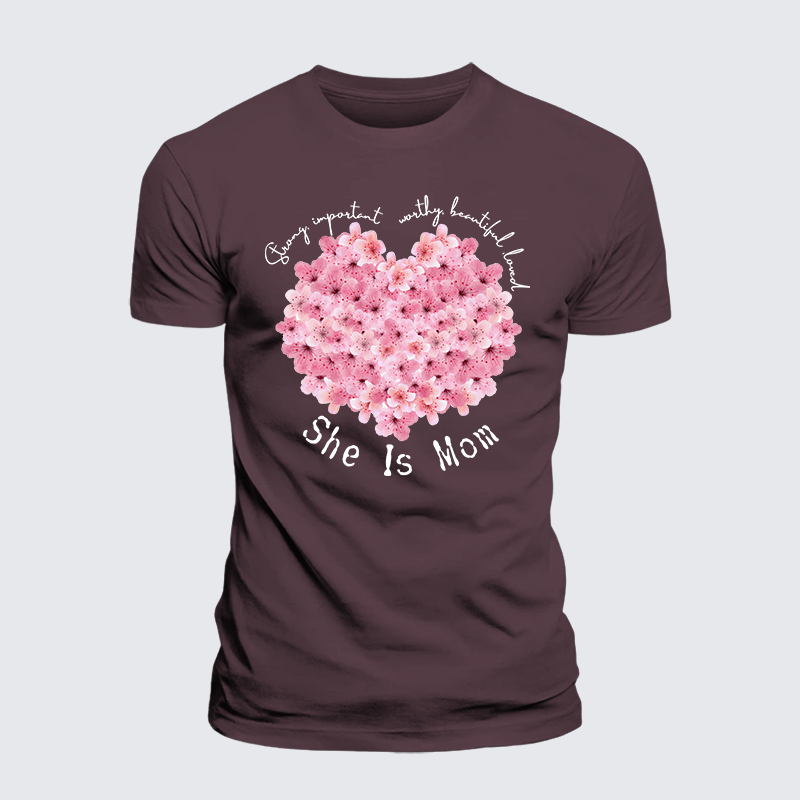 She Is Mom Strong Important Worthy Beautiful Loved Jesus God Christian Premium Mercerized Cotton Tee