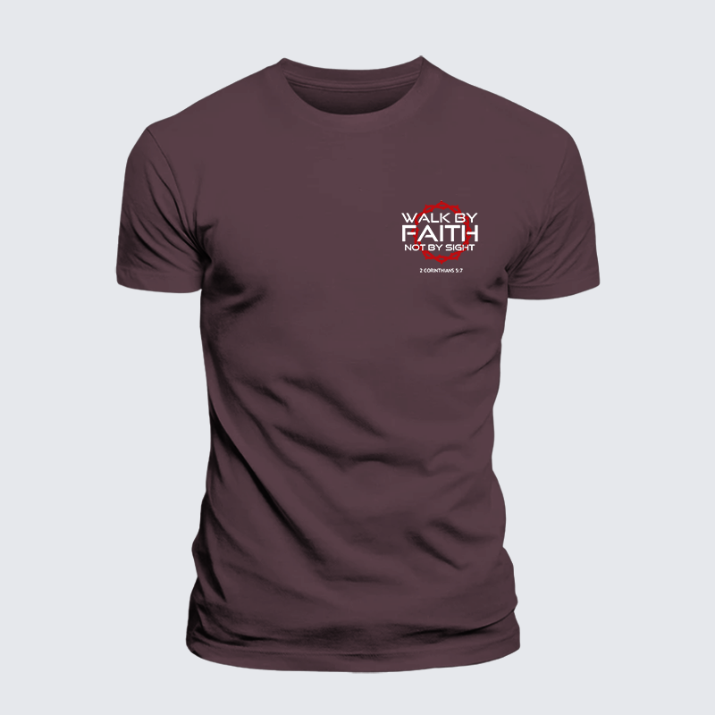 Walk By Faith Not By Sight 2 Corinthians 5:7 Cross Jesus God Christian Premium Mercerized Cotton Tee