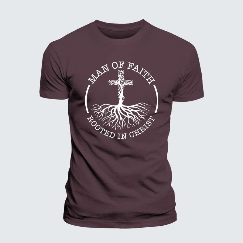Man of Faith Rooted in Christ Jesus God Christian Premium Mercerized Cotton Tee