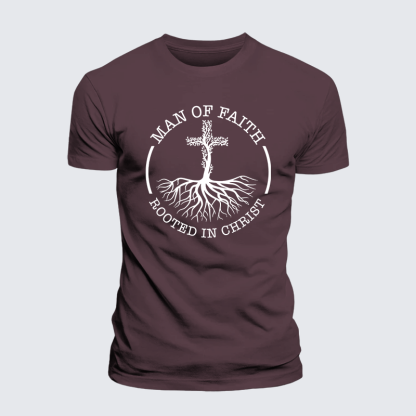 Man of Faith Rooted in Christ Jesus God Christian Premium Mercerized Cotton Tee