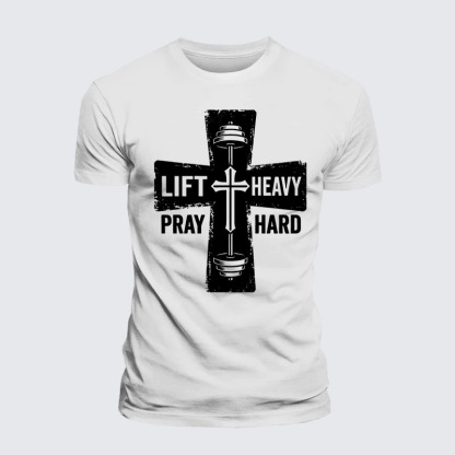 Lift Heavy Pray Hard Jesus God Christian Premium Mercerized Cotton Tee