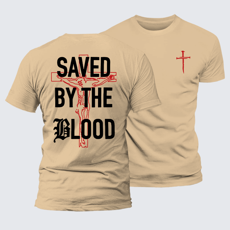 [Saved By The Blood Jesus God Christian Premium Mercerized Cotton Tee