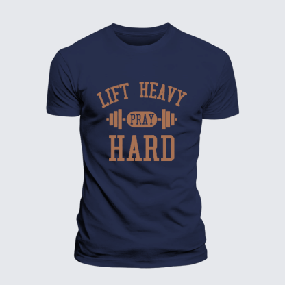 Lift Heavy Pray Hard Jesus God Christian Premium Mercerized Cotton Tee