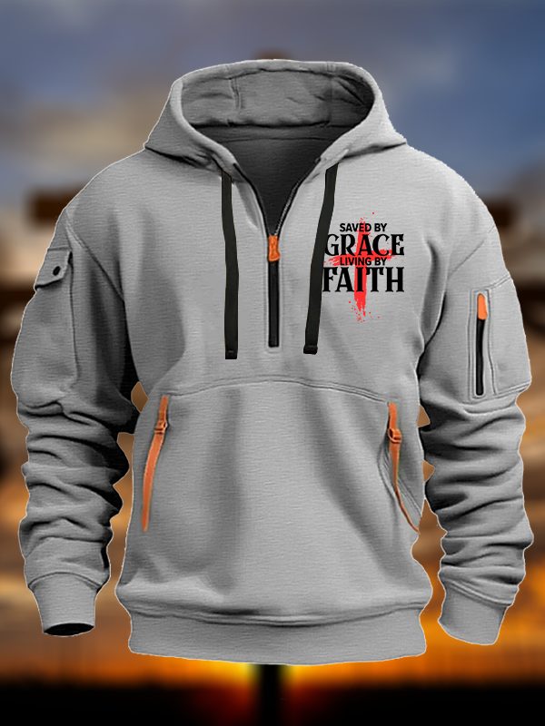 Saved By Grace Living By Faith Jesus God Christian Zipper Hoodies