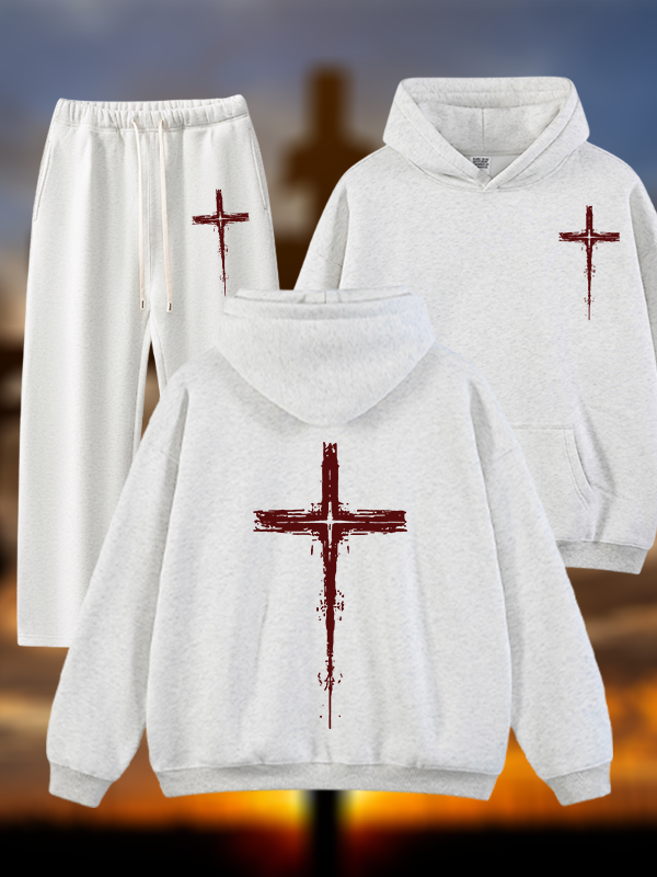Light of Cross Jesus God Christian Plush Fleece-Lined Hoodie Set