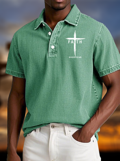 Faith Over Fear Cross Vintage Short Sleeve Polo Shirt