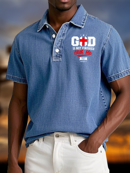 God Is Not Finished With Me Vintage Short Sleeve Polo Shirt