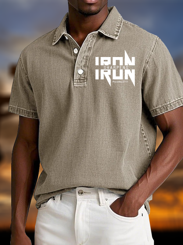 IRON SHARPENS IRON Proverbs 27:17 Vintage Short Sleeve Polo Shirt