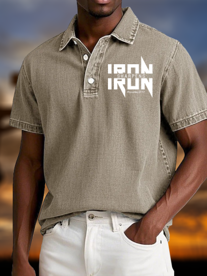 IRON SHARPENS IRON Proverbs 27:17 Vintage Short Sleeve Polo Shirt