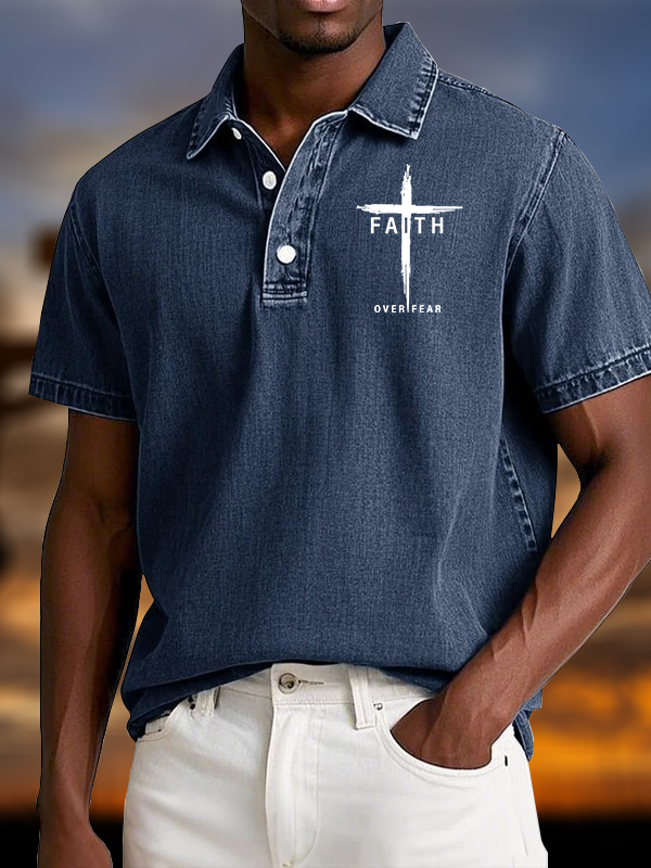 Faith Over Fear Cross Vintage Short Sleeve Polo Shirt