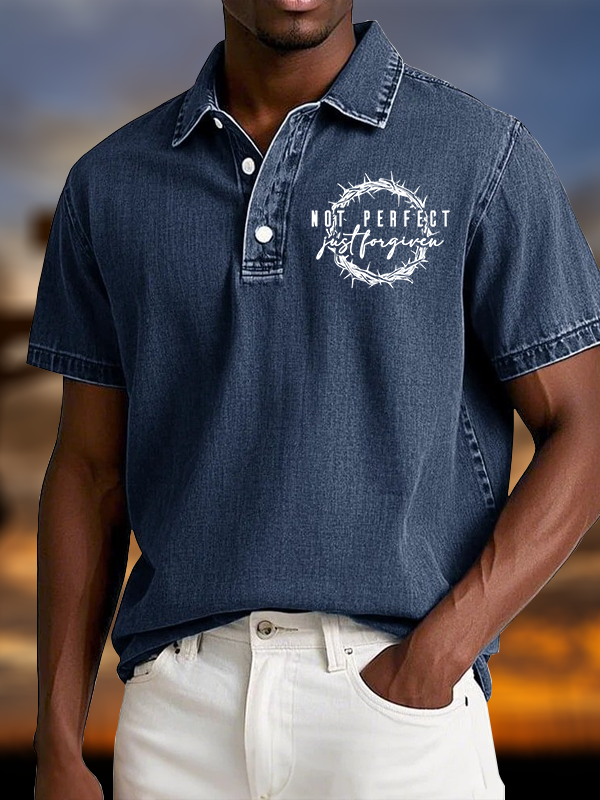 Not Perfect Just Forgiven Religious Vintage Short Sleeve Polo Shirt