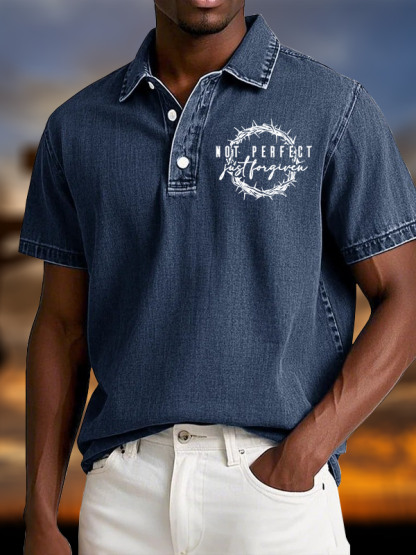 Not Perfect Just Forgiven Religious Vintage Short Sleeve Polo Shirt