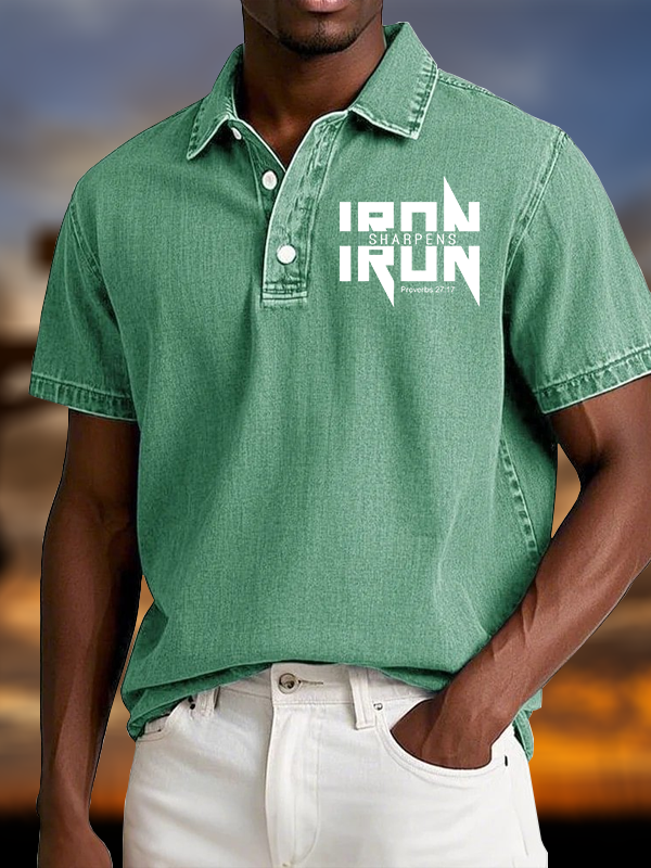 IRON SHARPENS IRON Proverbs 27:17 Vintage Short Sleeve Polo Shirt