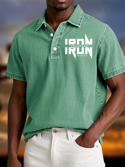 IRON SHARPENS IRON Proverbs 27:17 Vintage Short Sleeve Polo Shirt