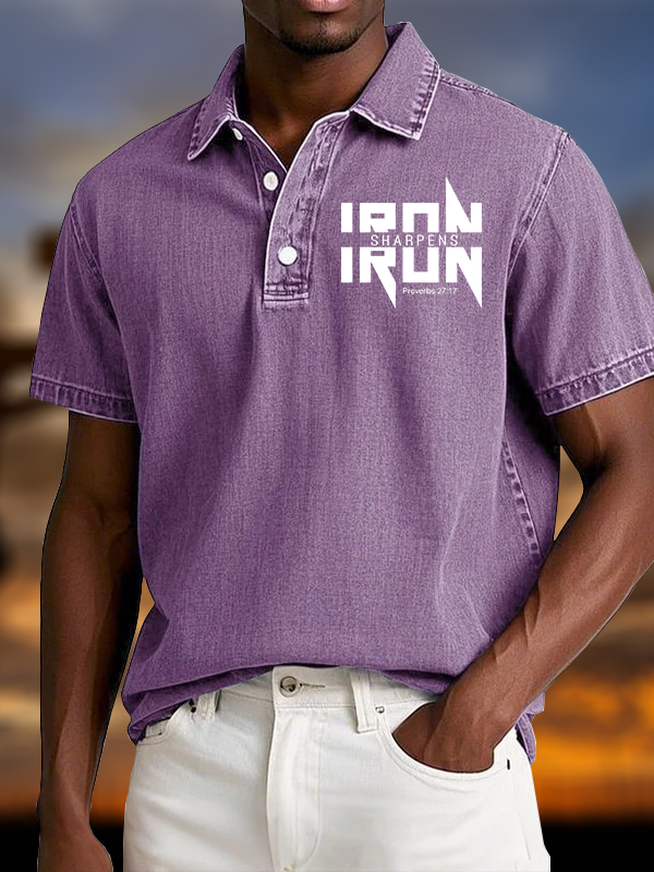 IRON SHARPENS IRON Proverbs 27:17 Vintage Short Sleeve Polo Shirt