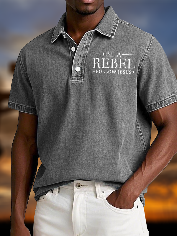 Be A Rebel Follow Jesus Vintage Short Sleeve Polo Shirt