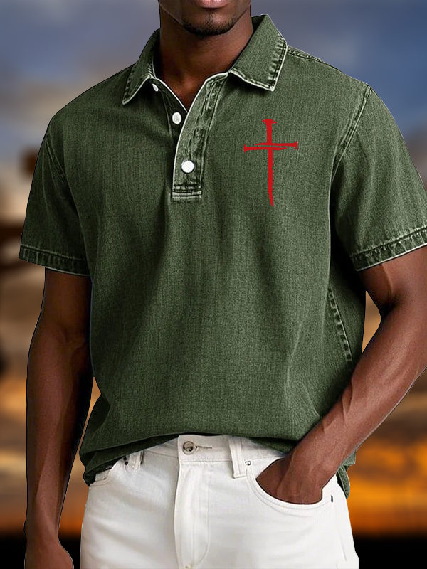 Red Cross Vintage Short Sleeve Polo Shirt