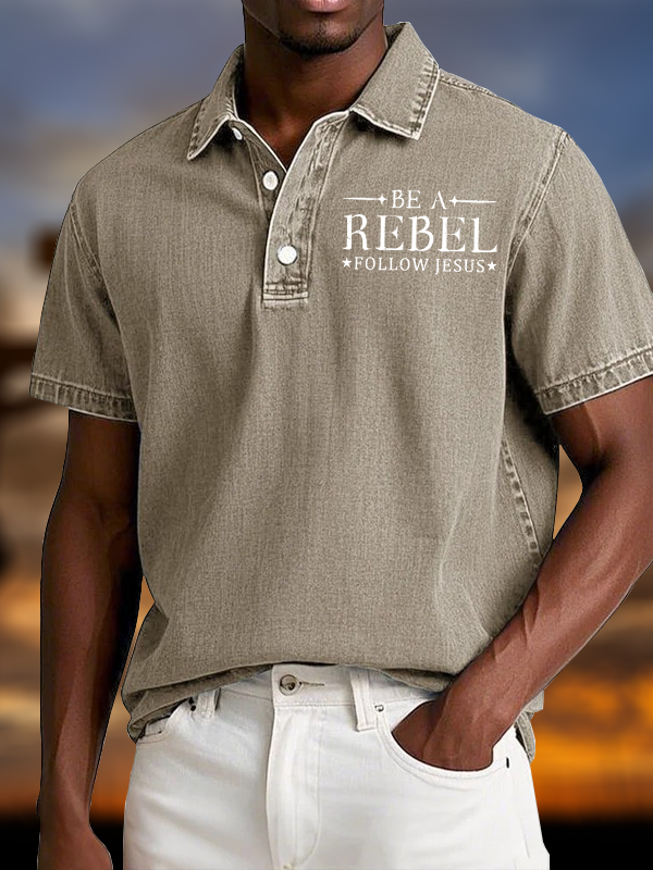 Be A Rebel Follow Jesus Vintage Short Sleeve Polo Shirt