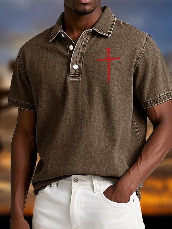 Red Cross Vintage Short Sleeve Polo Shirt