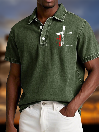 It Is Finished Vintage Short Sleeve Polo Shirt