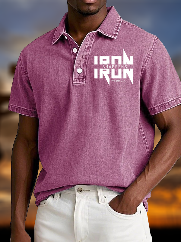 IRON SHARPENS IRON Proverbs 27:17 Vintage Short Sleeve Polo Shirt