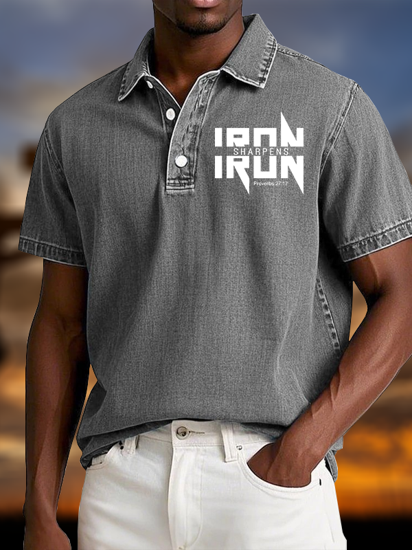 IRON SHARPENS IRON Proverbs 27:17 Vintage Short Sleeve Polo Shirt