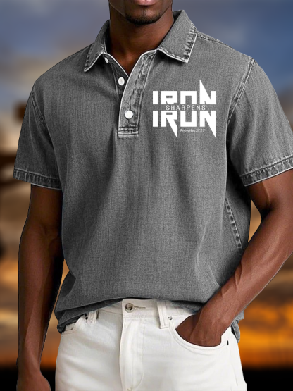 IRON SHARPENS IRON Proverbs 27:17 Vintage Short Sleeve Polo Shirt