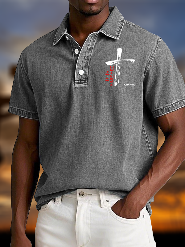 It Is Finished Vintage Short Sleeve Polo Shirt
