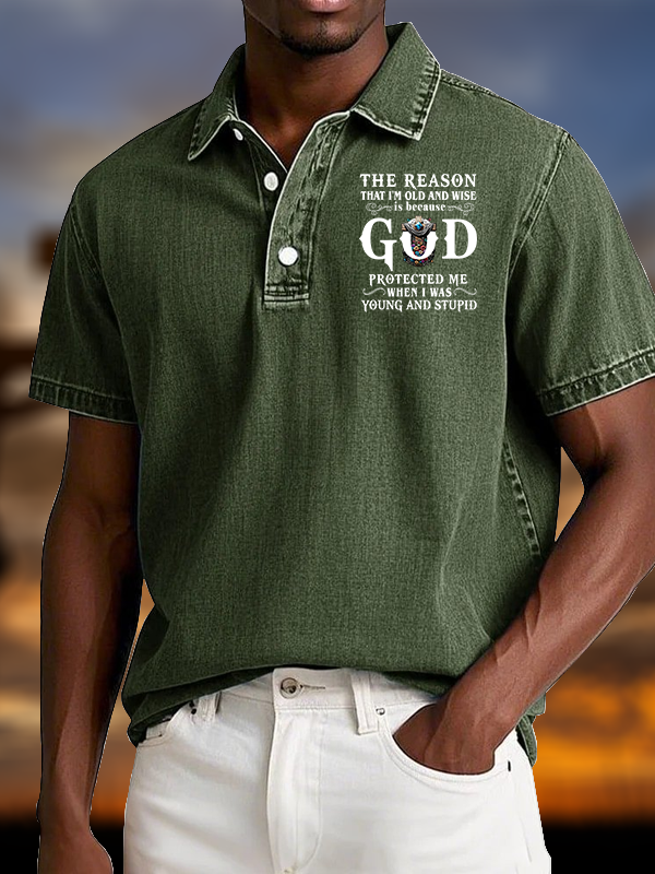 The Reason That I'm Old And Wise Is Because God Protected Me When I Was Young And Stupid Vintage Short Sleeve Polo Shirt