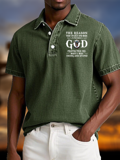 The Reason That I'm Old And Wise Is Because God Protected Me When I Was Young And Stupid Vintage Short Sleeve Polo Shirt