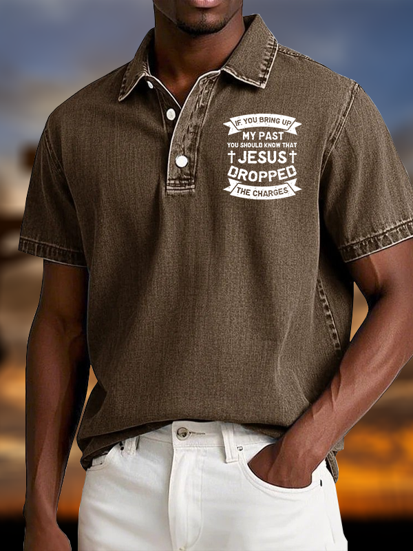 Jesus Dropped The Charges Vintage Short Sleeve Polo Shirt