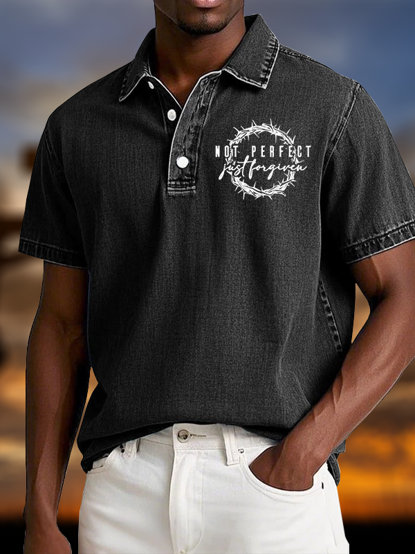 Not Perfect Just Forgiven Religious Vintage Short Sleeve Polo Shirt