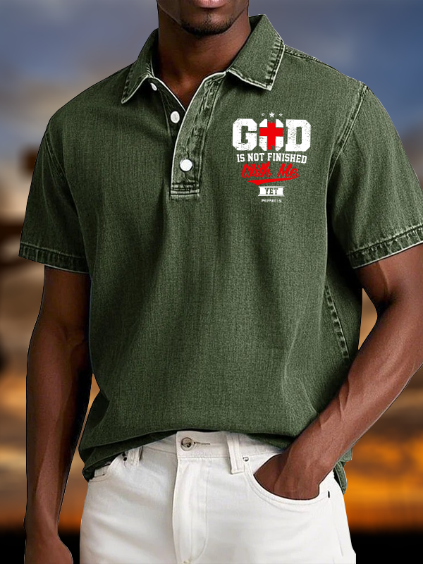 God Is Not Finished With Me Vintage Short Sleeve Polo Shirt