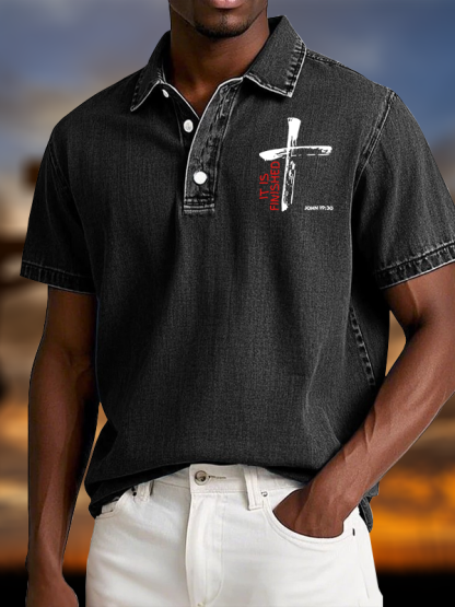 It Is Finished Vintage Short Sleeve Polo Shirt